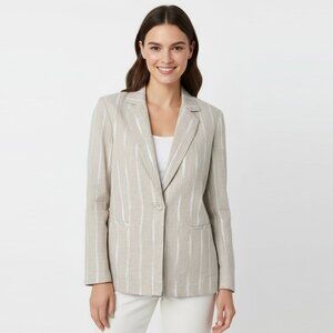 DREW Anthropologie Linen Blend Stripe Blazer Jacket Cream/Natural Minimalist